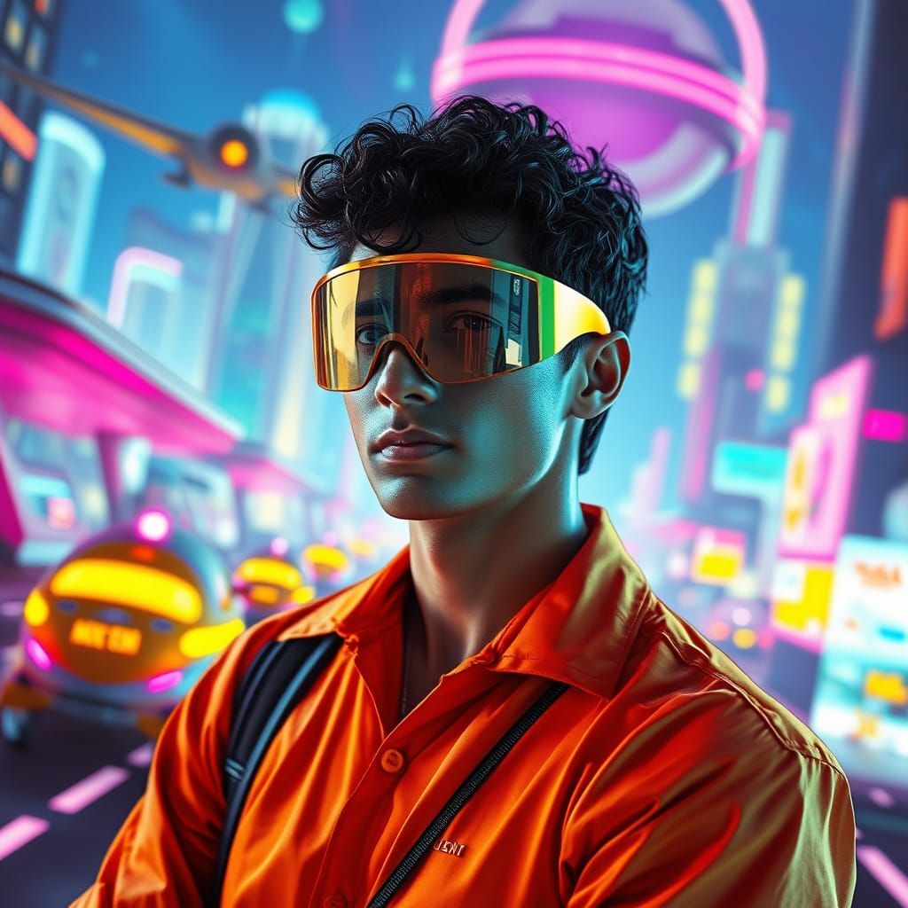 Retro-Futuristic Man in Visor, Syd Mead Style