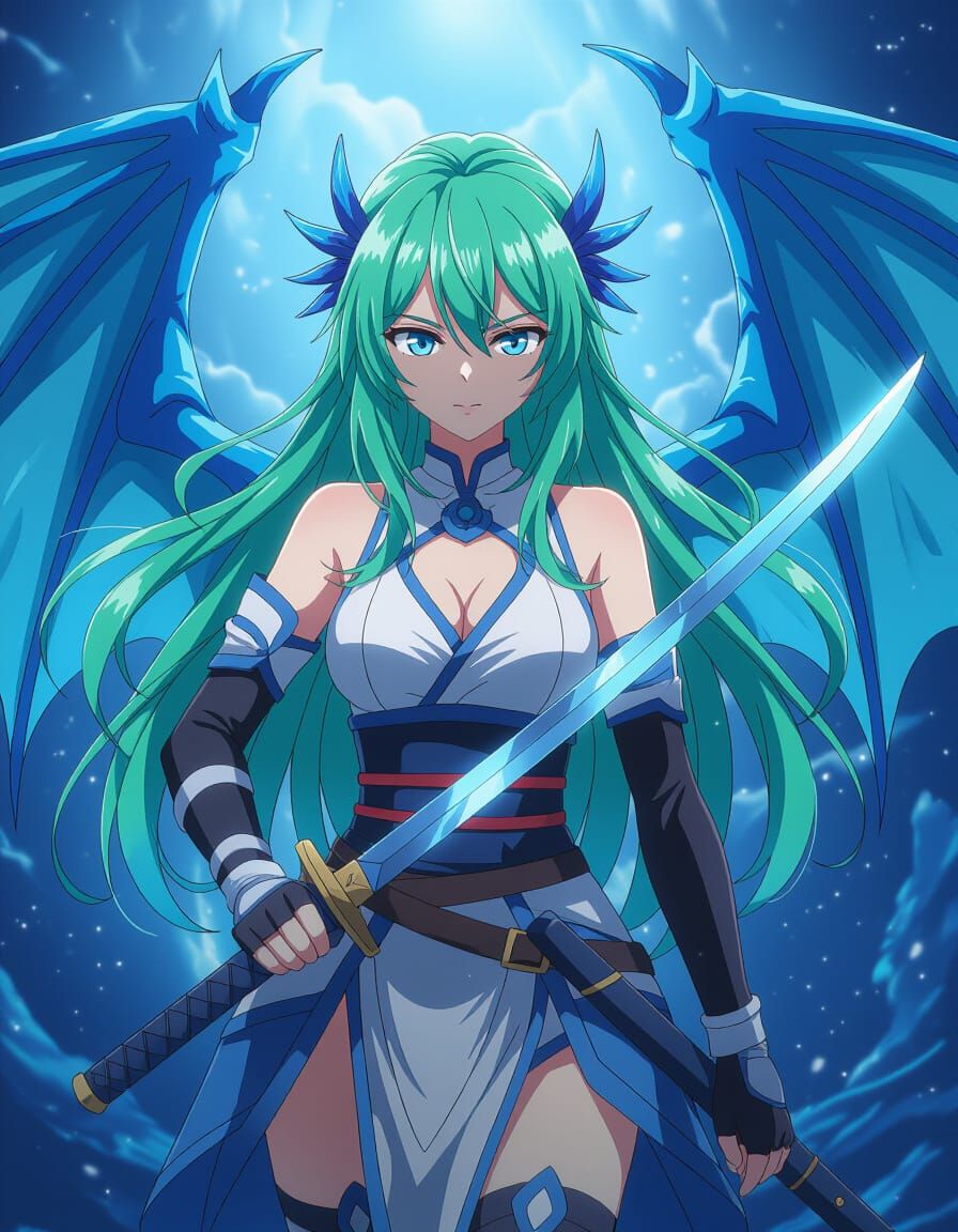 Anime Woman With Dragon Wings and Katana