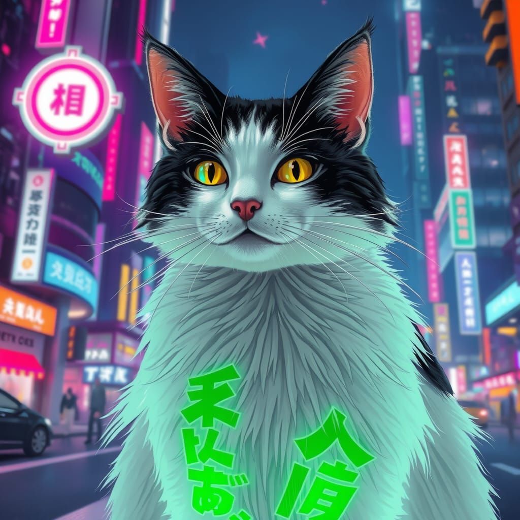 Gato angora blanco y negro paseando en china