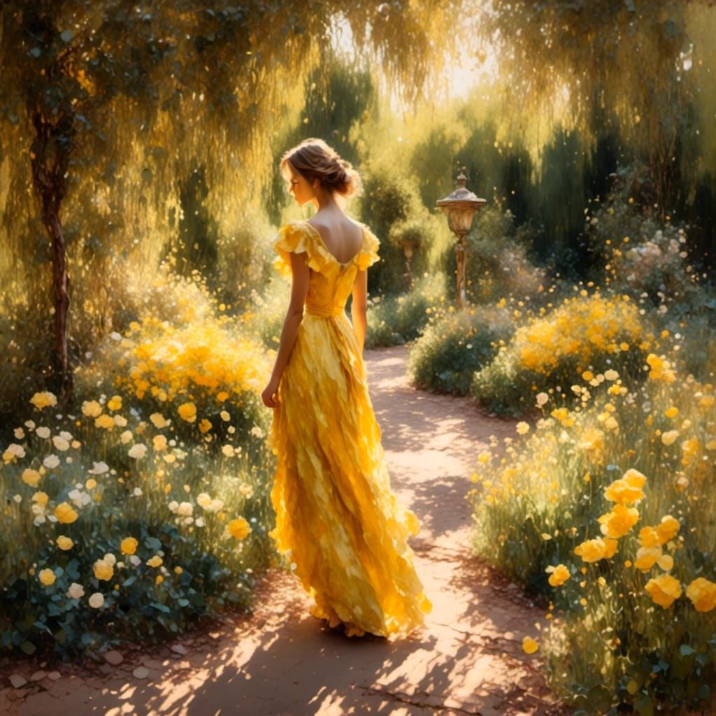 Woman in Yellow Dress: Impressionist Oil Painting