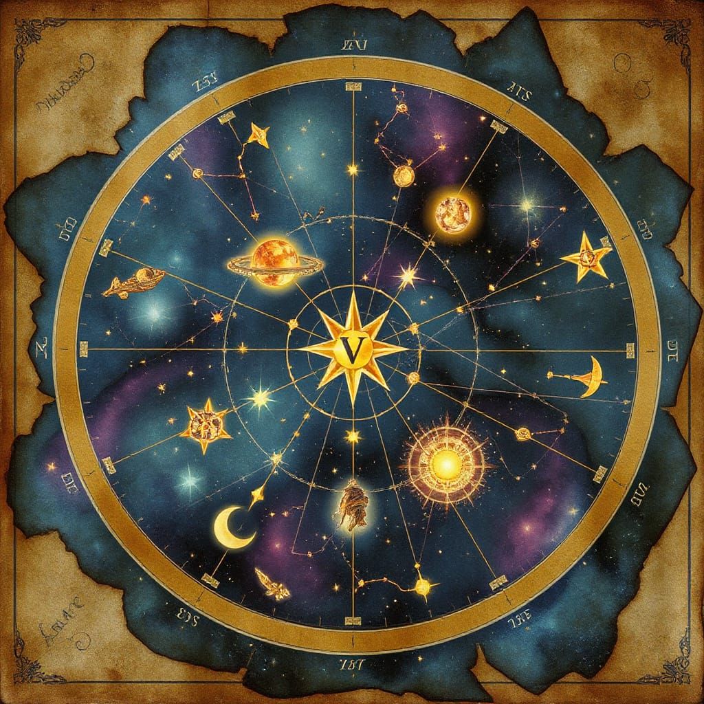 Celestial Map to Star V in Fantastical Illustrative Style