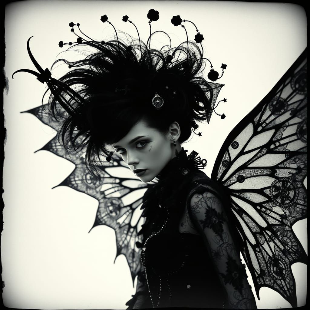 Goth Fairy Photogram in Dada Surrealist Style