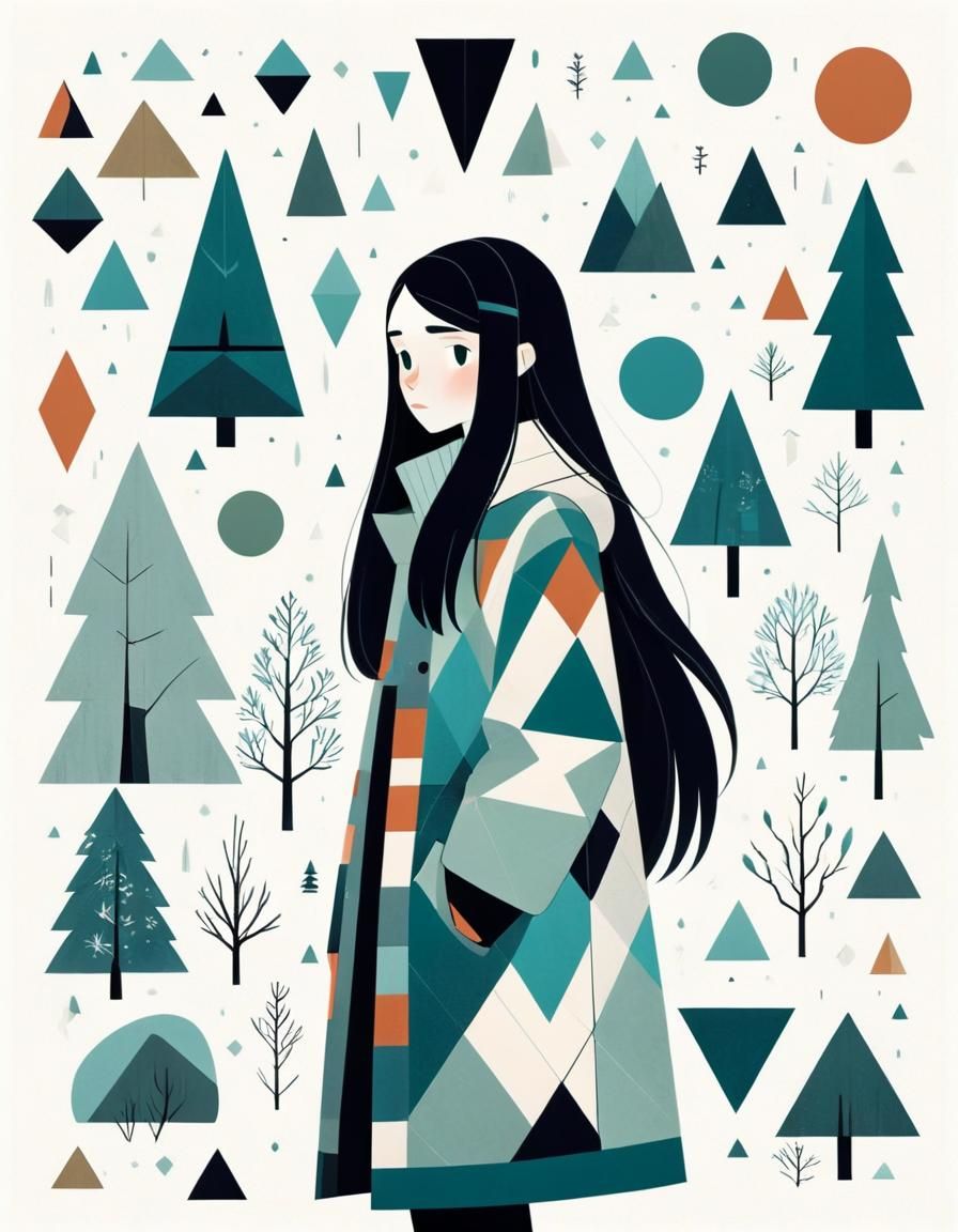 Minimalist Anime Girl in Winter Theme