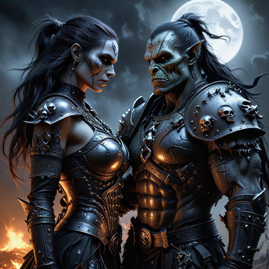 Mystical Orc Warrior and Thief in Dark Fantasy Art
