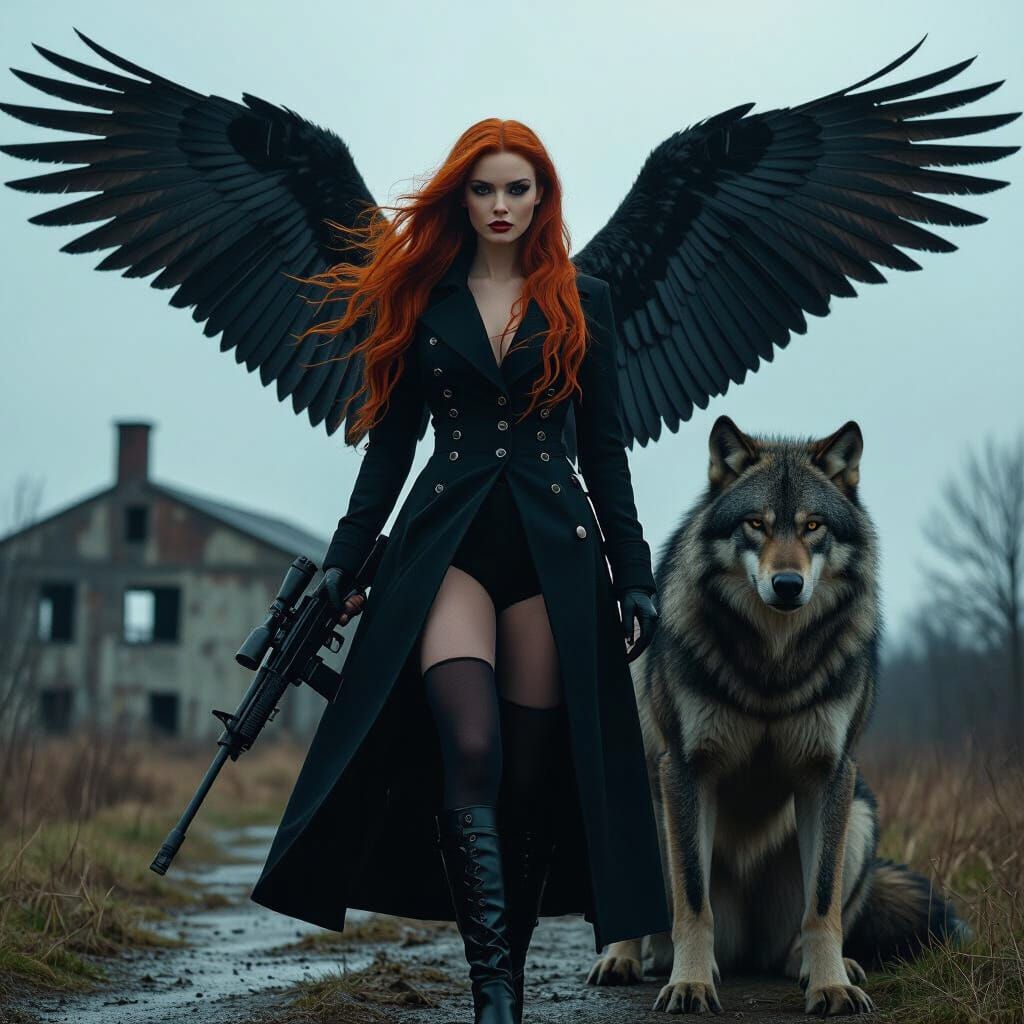 Goddess and Werewolf in Abandoned City