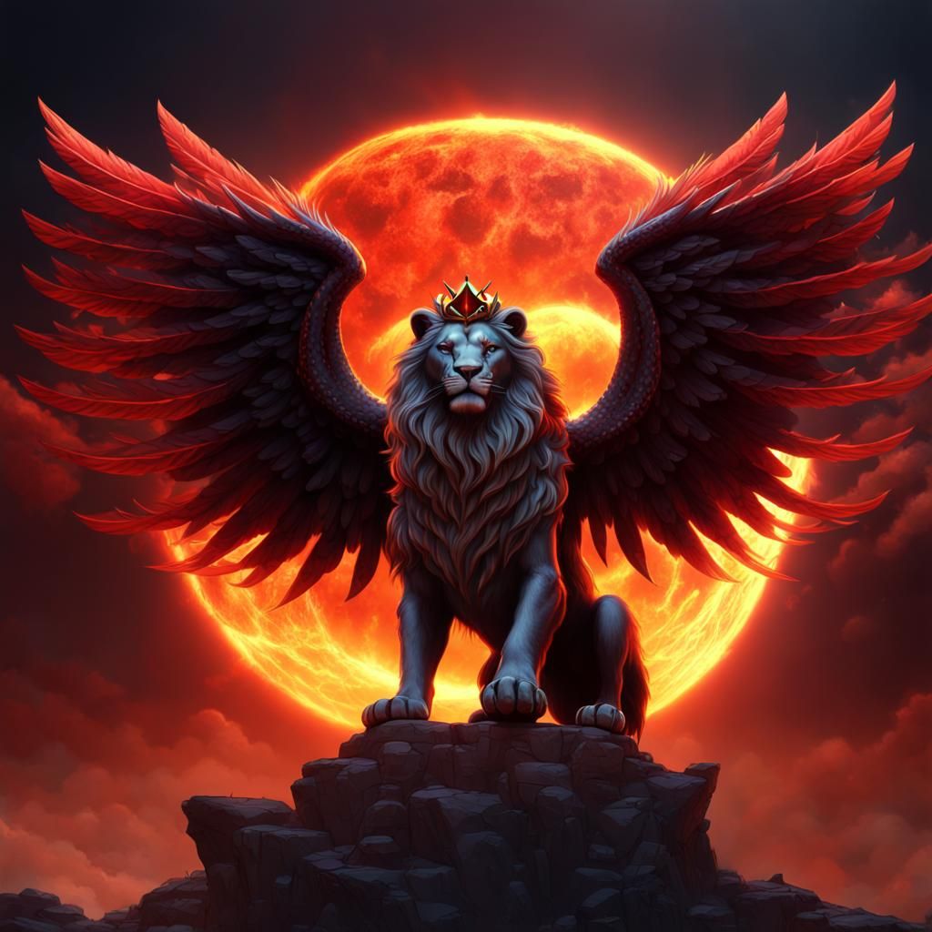 Fiery Winged Lion Soaring Near the Sun