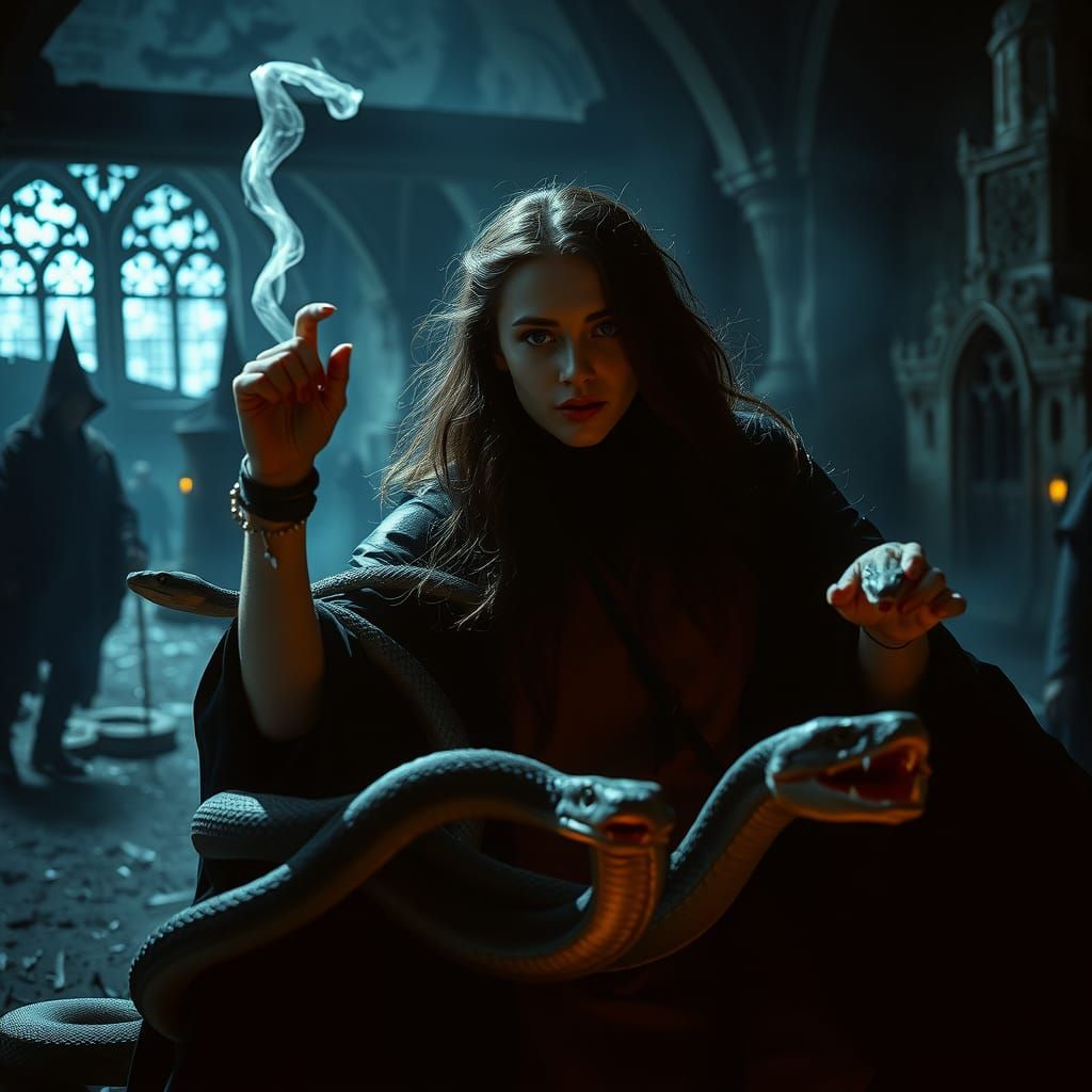 Dark Magic Woman in Hogwarts Battle, Cinematic Style