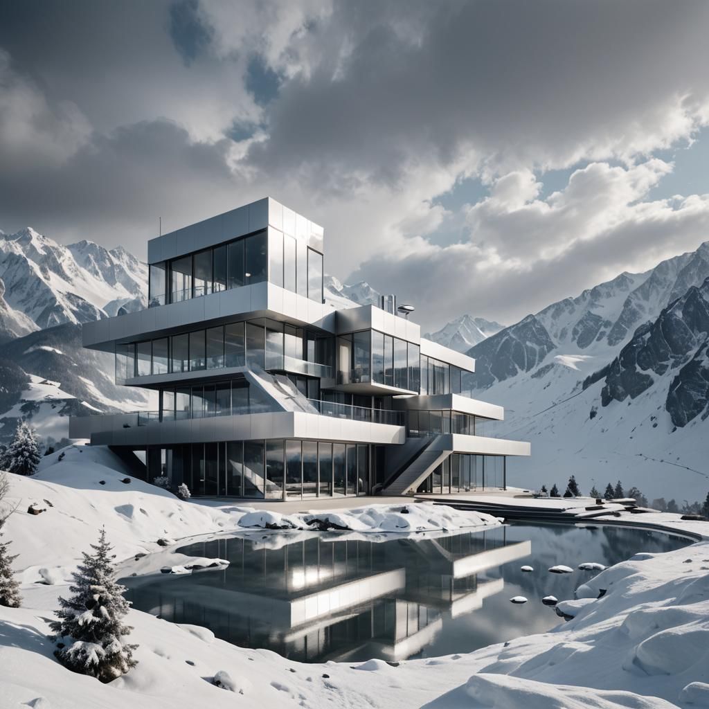 Futuristic Villa at Summit: Photorealistic 3D Rendering