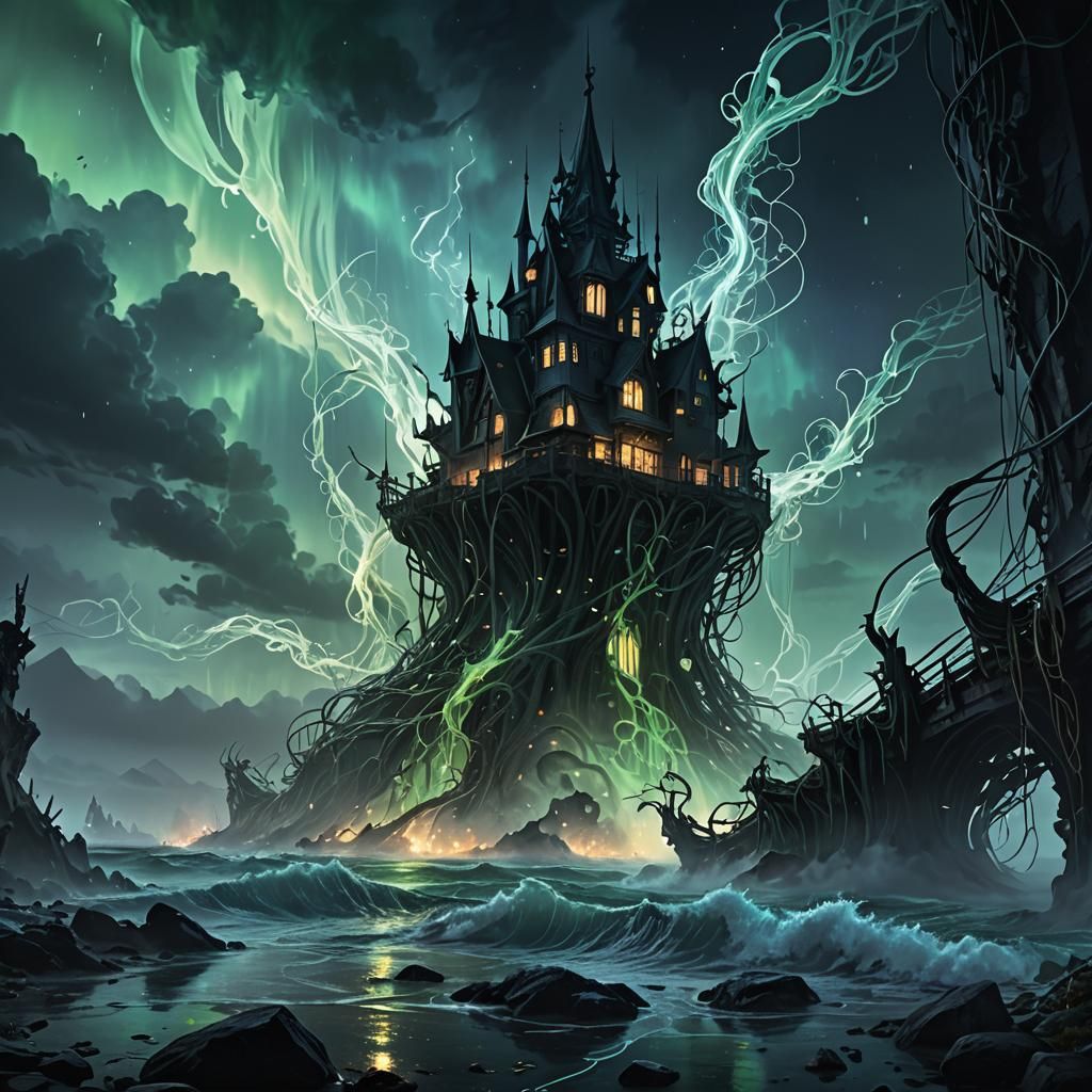 Dark Fantasy Glass Structure Under Siege