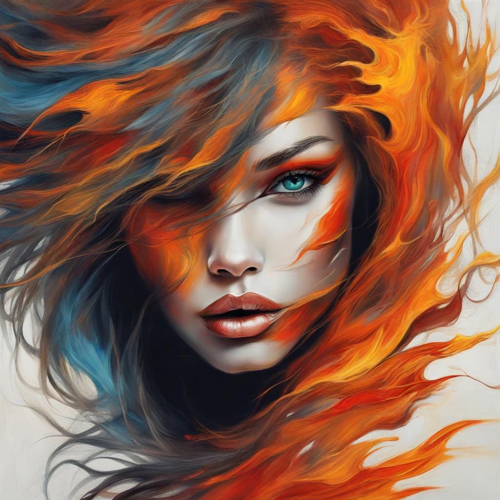 Fiery Spirit with Abstract Makeup in Complementary Colors