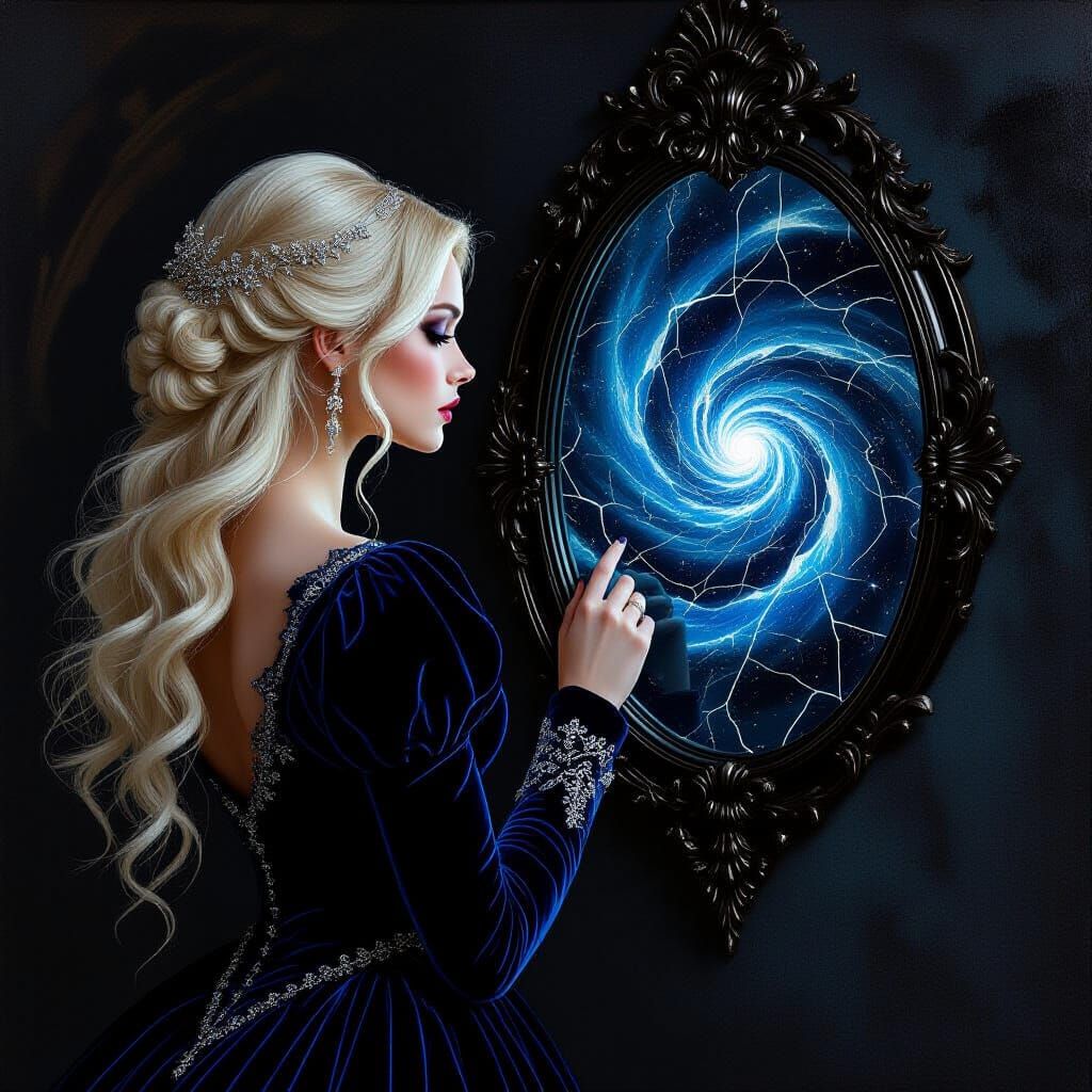 Cosmic Reflection: Baroque Portrait of a Woman