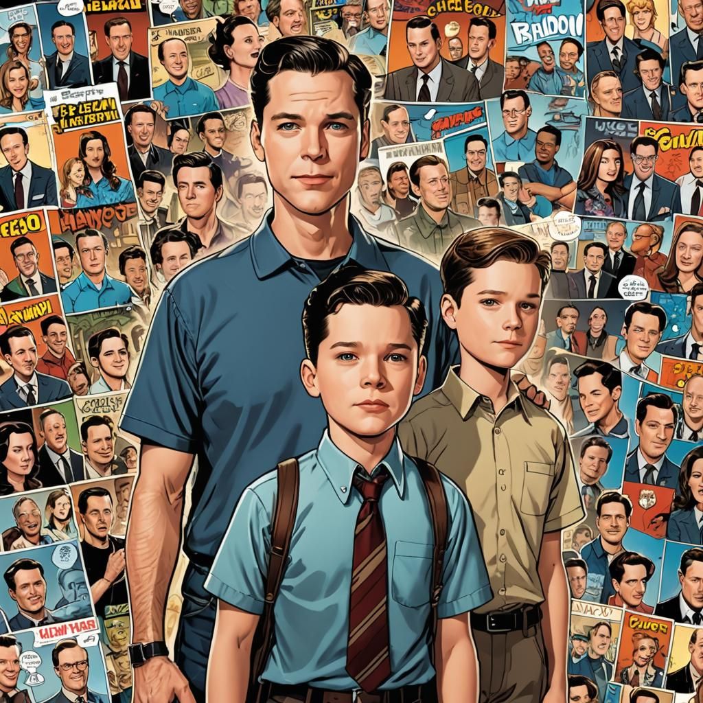 Young Sheldon and American Dad in Comic Book Style