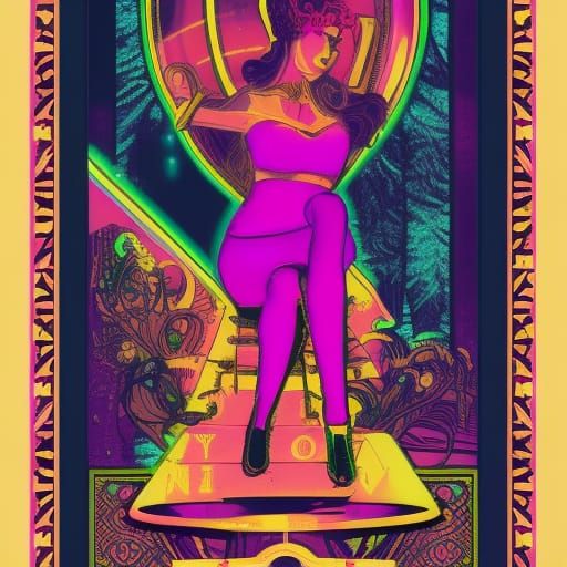 The Queen Tarot Card in Synthwave Neon Style