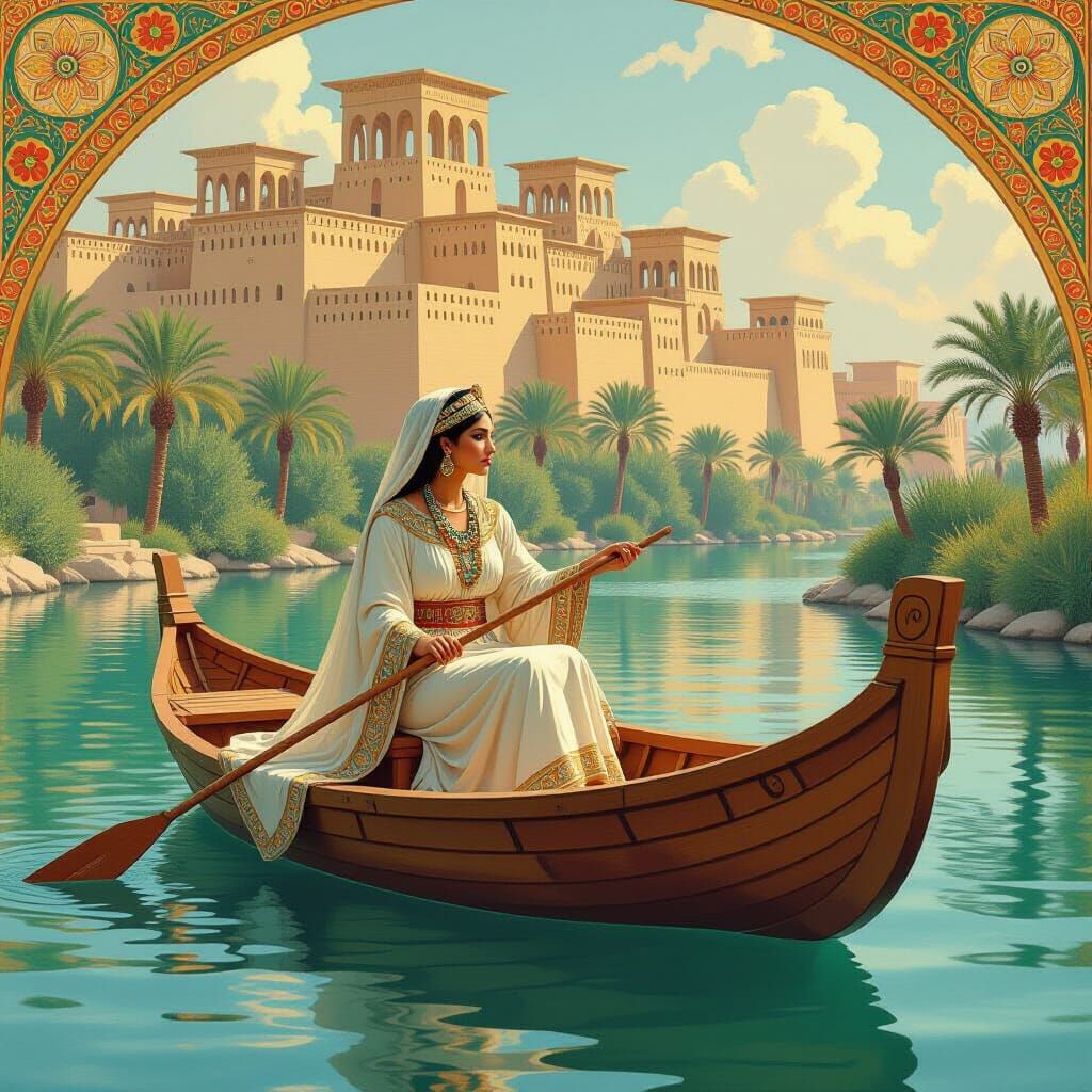 Babylonian Woman on the River in Art Nouveau Style