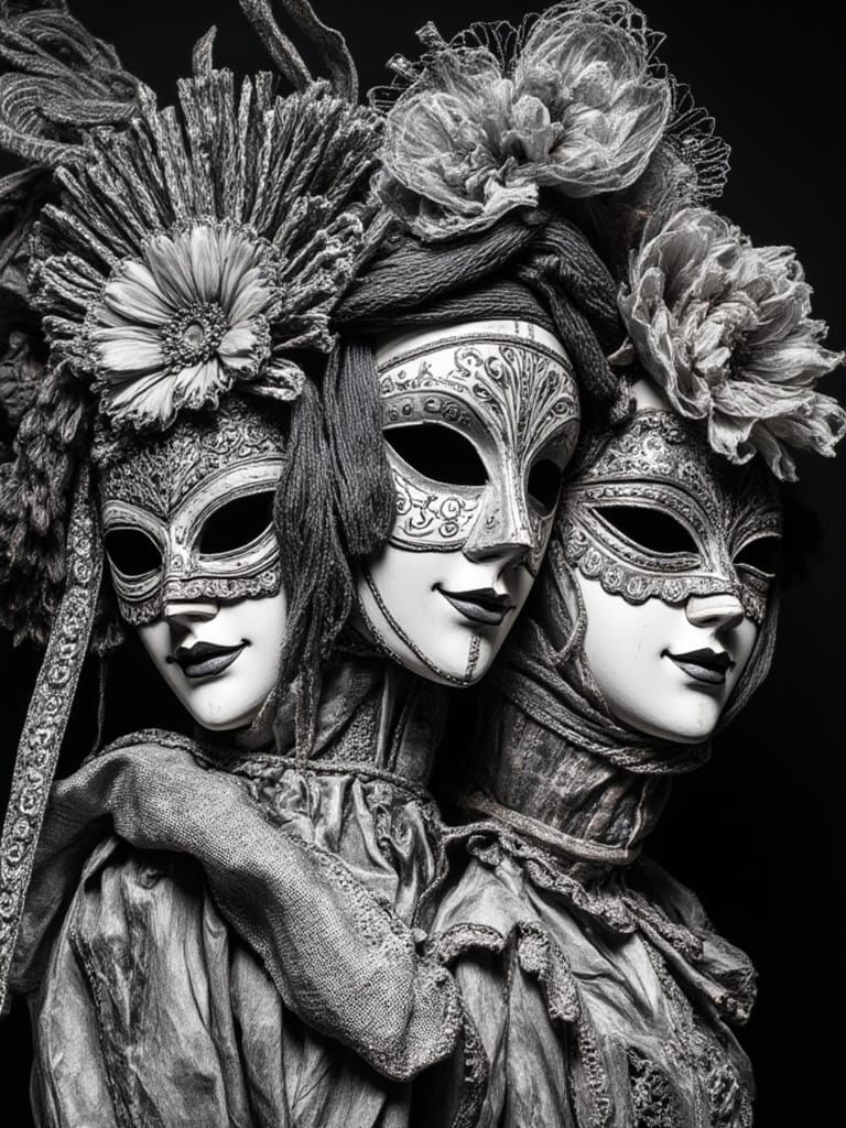 Bohemian Carnival Masks with Floral Elements in German Expre...