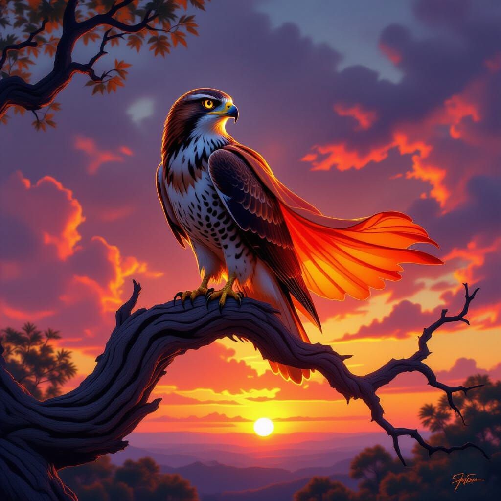 Majestic Hawk with Glowing Cape at Sunrise