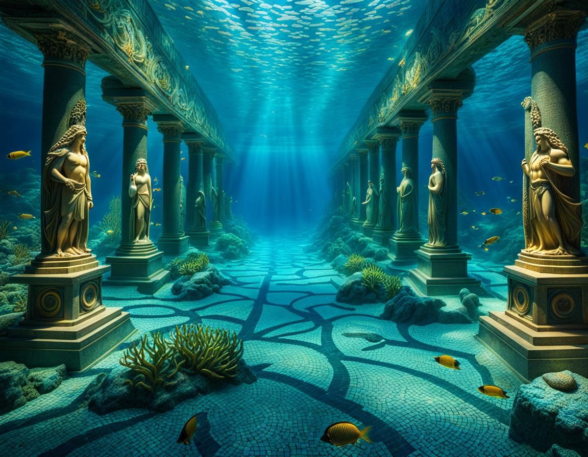Mosaic of Poseidon's Atlantis in Volumetric Lighting