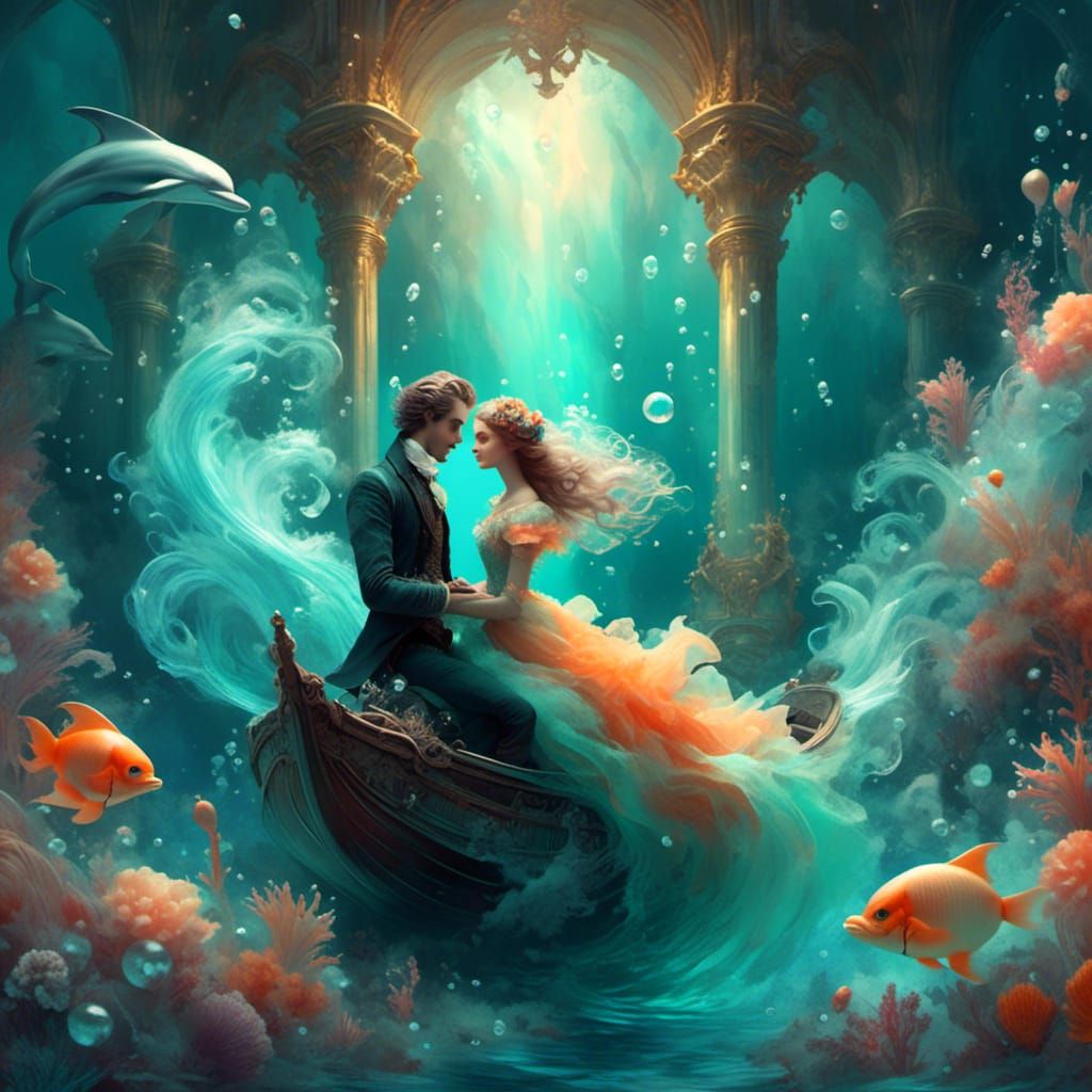 Mermaid and Dolphin Victorian Watercolor Fantasy