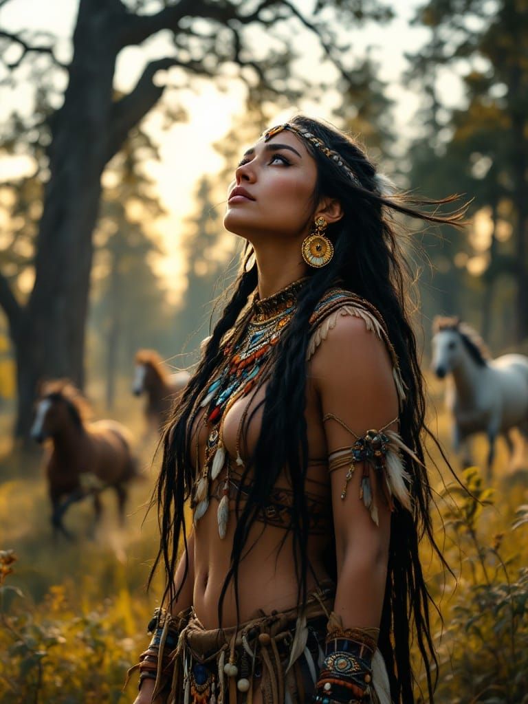 Native American Woman Connects with the Earth's Sacred Energ...