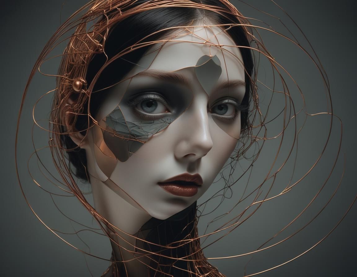 Glass and Wire Portrait in Dark Surreal Style