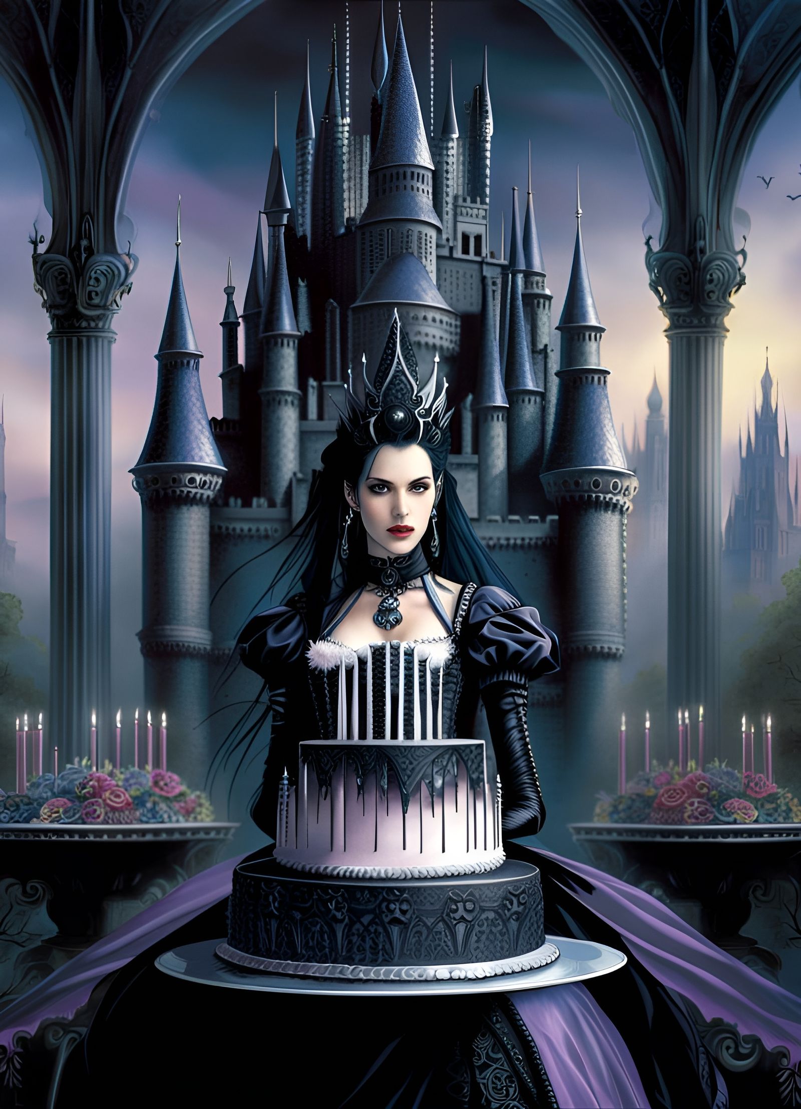 Gothic Maid Serves Castle Cake: Luis Royo Style
