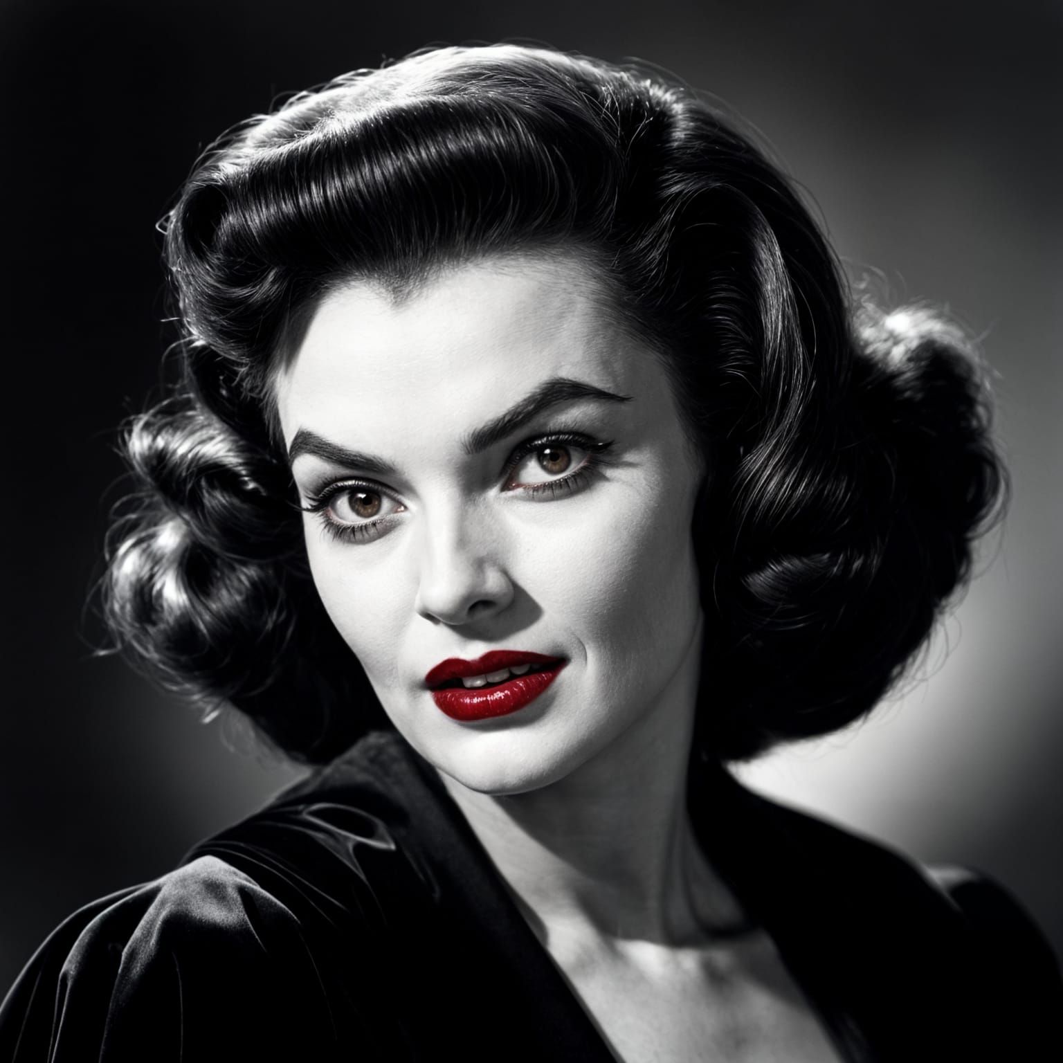 Vintage Vampire Woman with Sharp Teeth