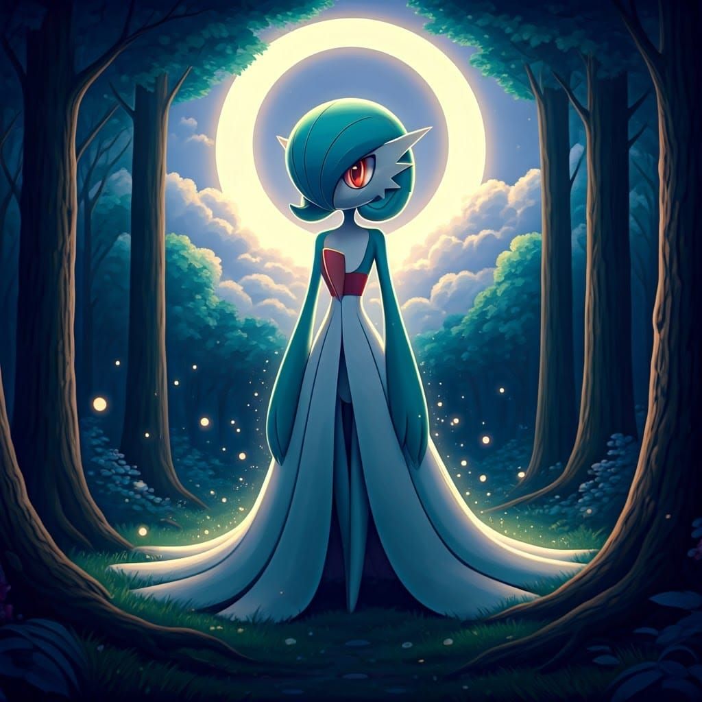 Gardevoir in Mystical Moonlit Forest