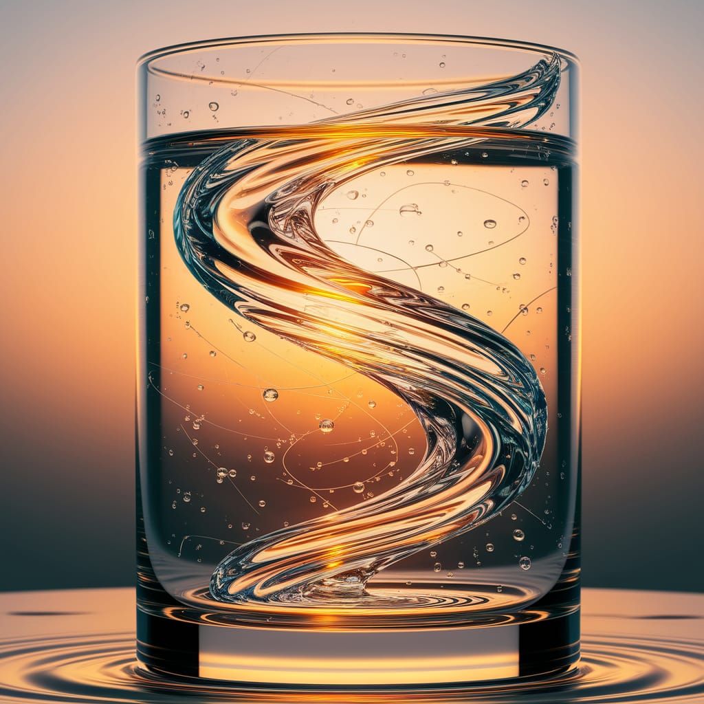 Glass Water Tornado with Golden Light