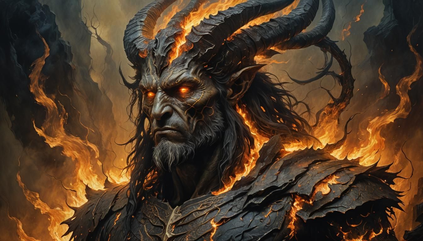 Capricorn Figure in Dark Fantasy Oil Painting