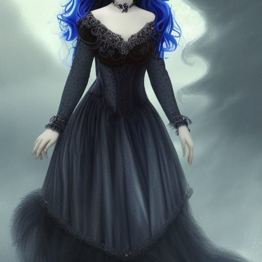 Gothic Sapphire Princess in Moonlight: Fantasy Concept Art