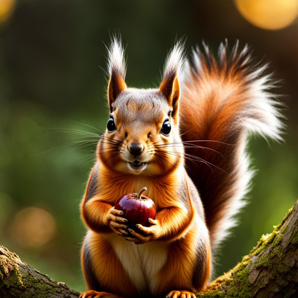 Cute Squirrel with Nut in Gothic Style