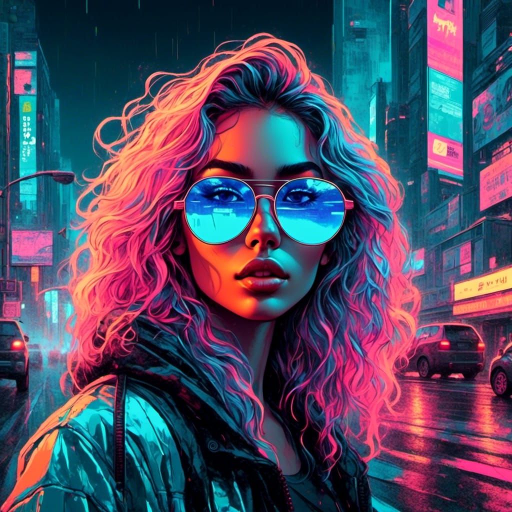 Cyberpunk Woman with Neon Accents Illustration