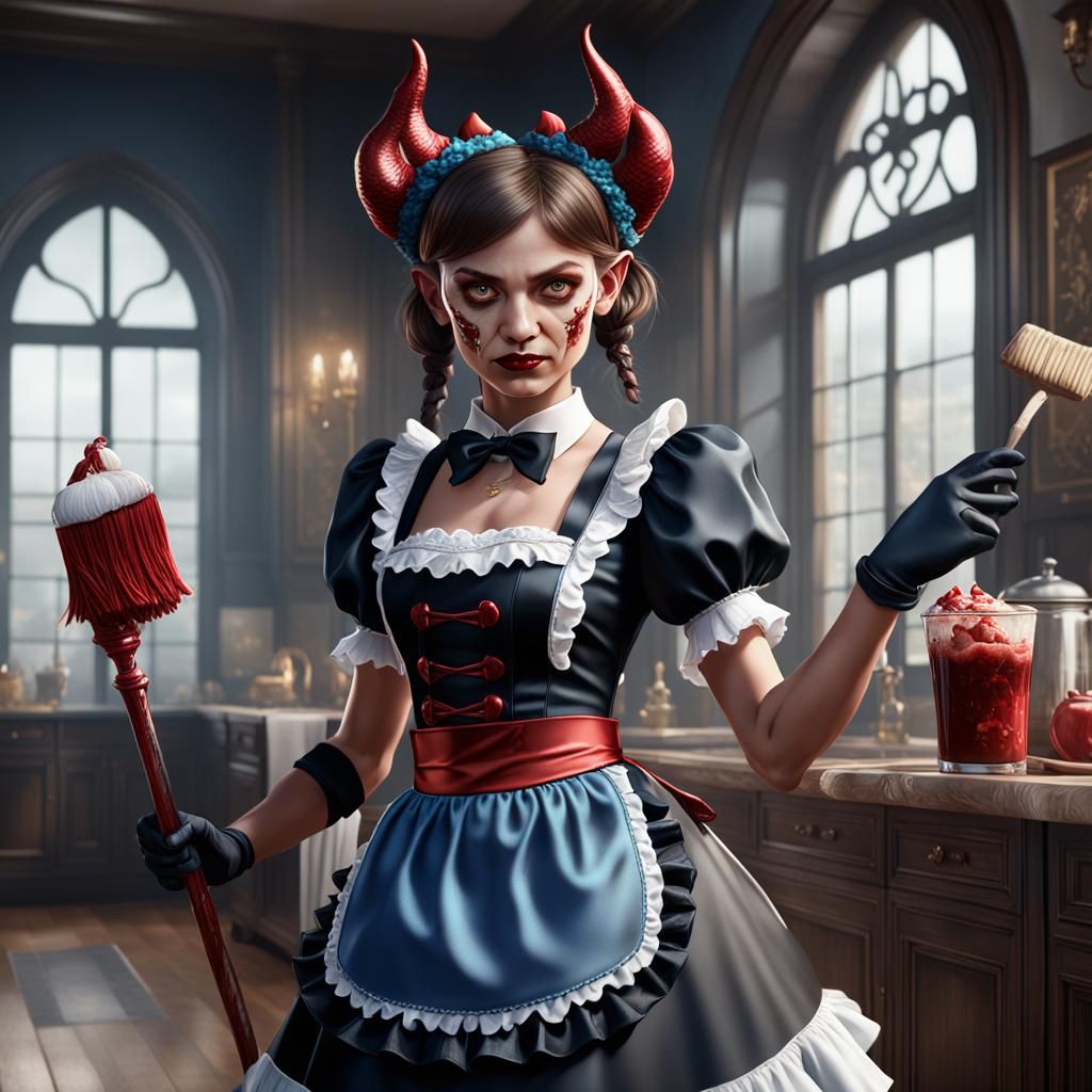 Fantasy Female Devil French Maid in Digital Art