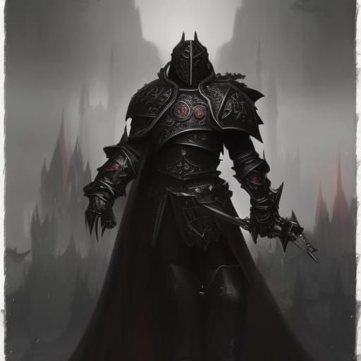 Gothic Black Knight in Heavy Armor