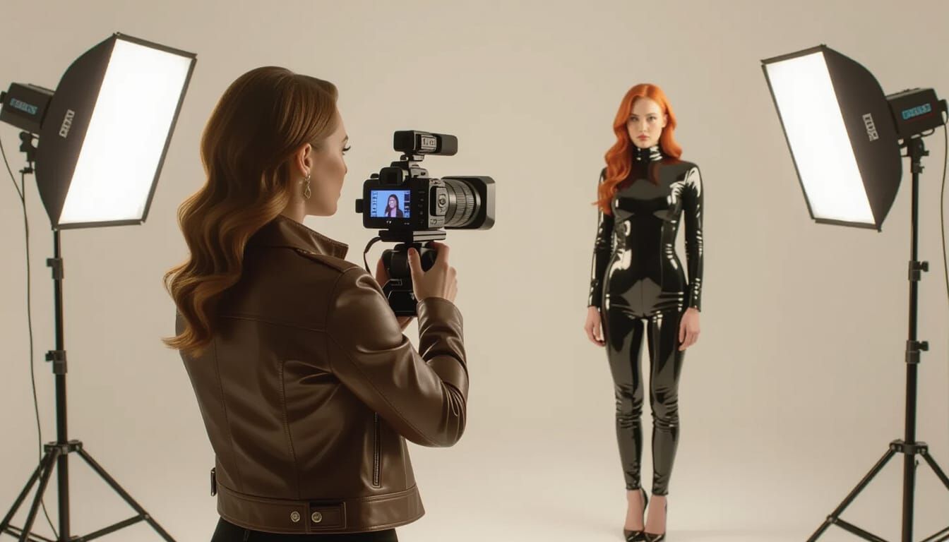 Photographer with Video Camera and LCD Screen Display