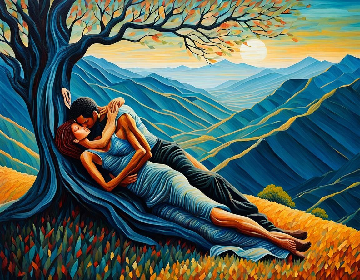 Love Amidst Nature in Textured Acrylic
