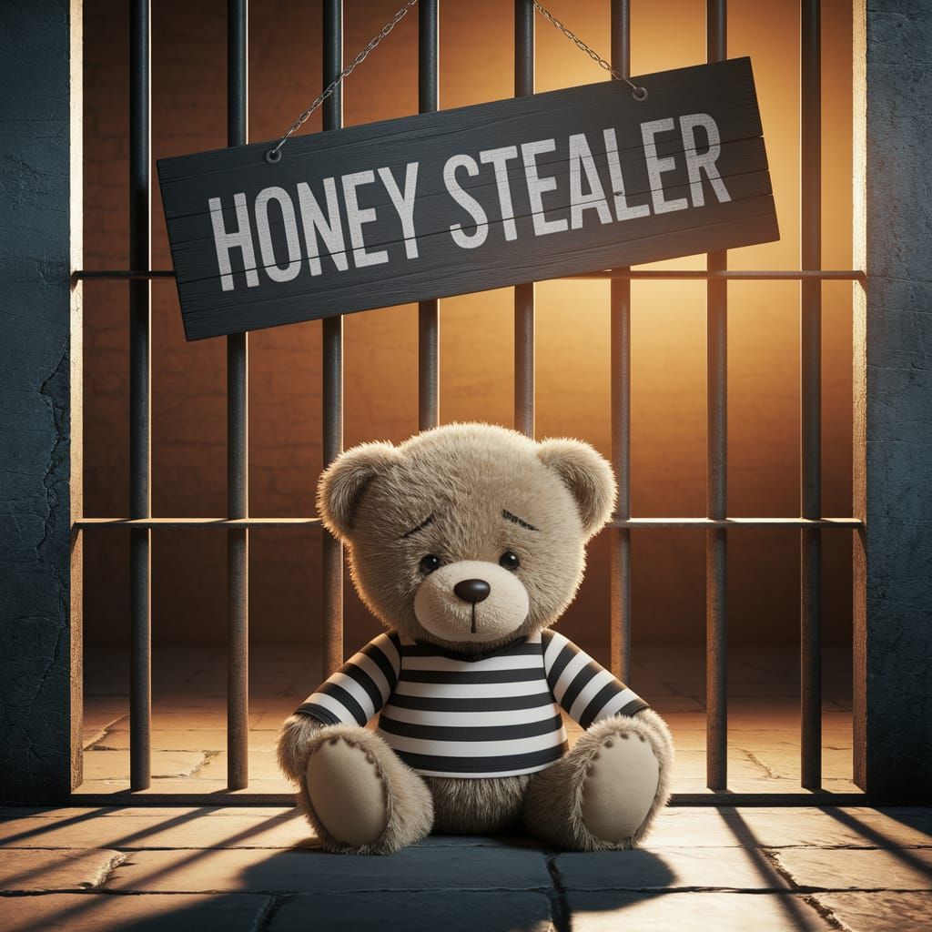 Striped Prison Bear in a Somber Cell