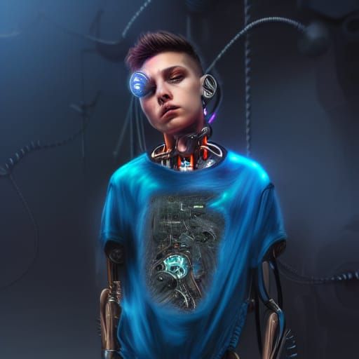 Cyborg Boy Portrait in Cyberpunk Horror Style