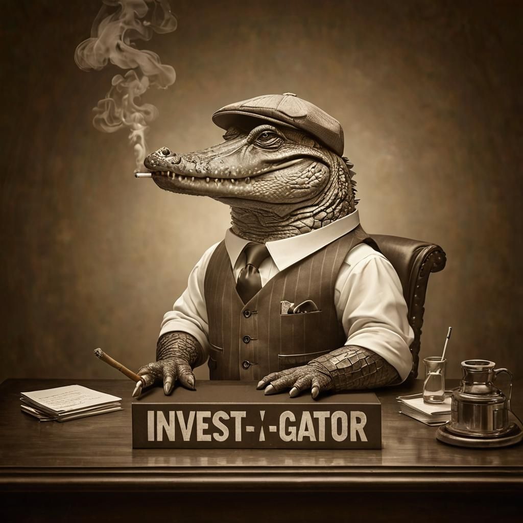 Alligator Detective in Sepia Tone