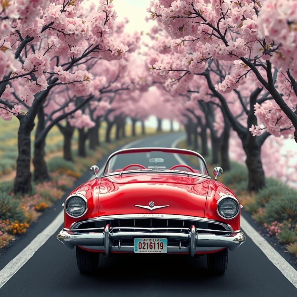Vintage Car on Miniature Road in Whimsical Style