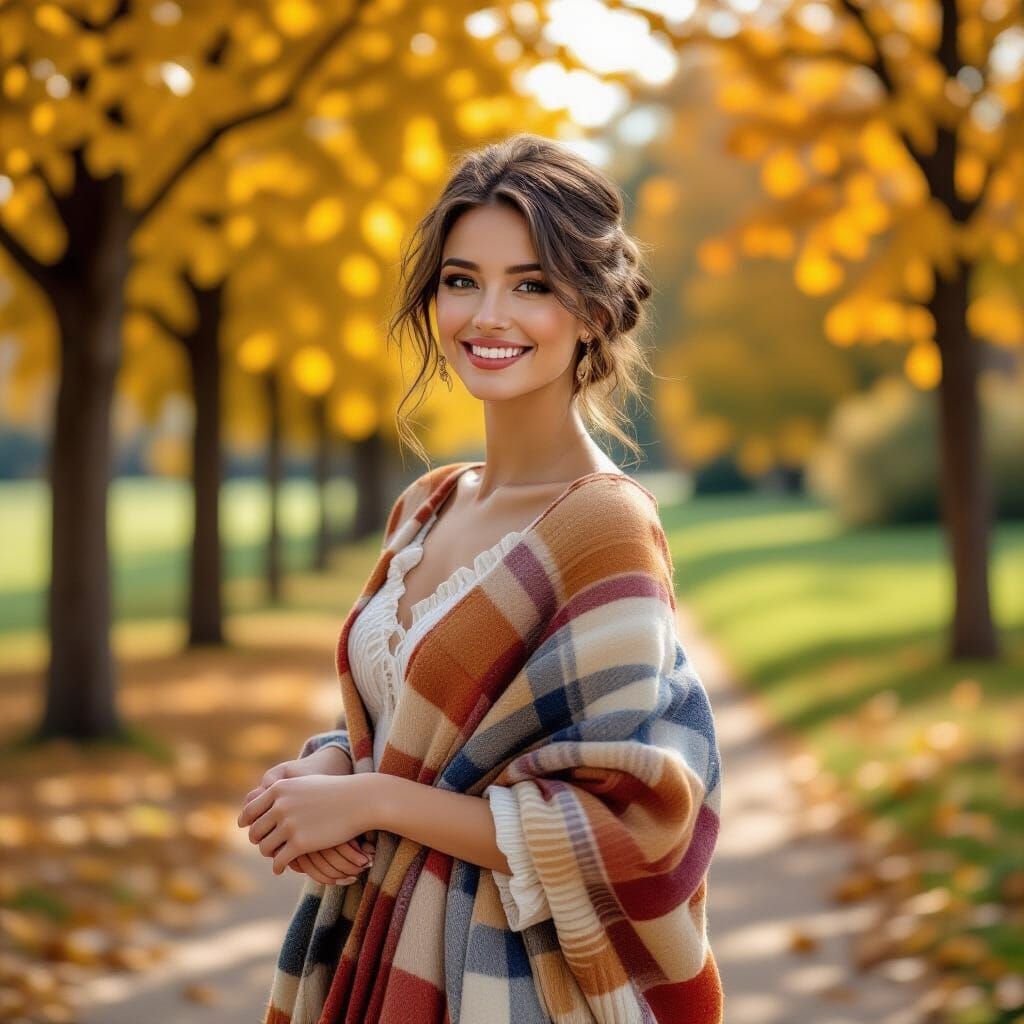 Elegant Woman in Autumnal Impressionist Style
