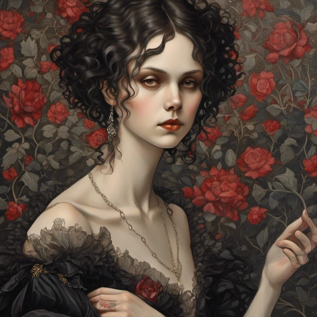 Gothic Ballerina in Scarlet Shoes