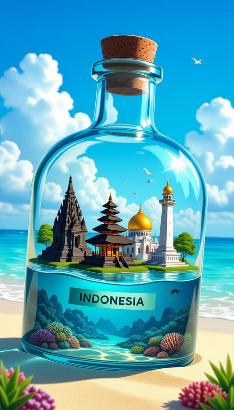 Indonesia in a Bottle: A Surreal Digital Illustration