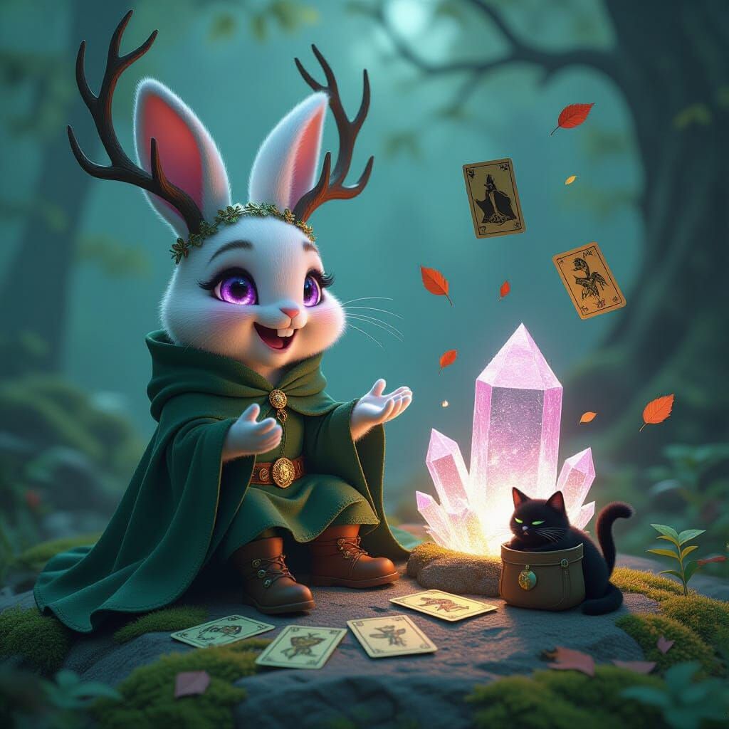 Enchanted Bunny with Vision Crystal, 3D Render