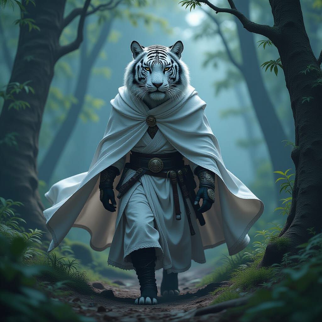 Mystical Forest: Tiger Beast in Grayscale