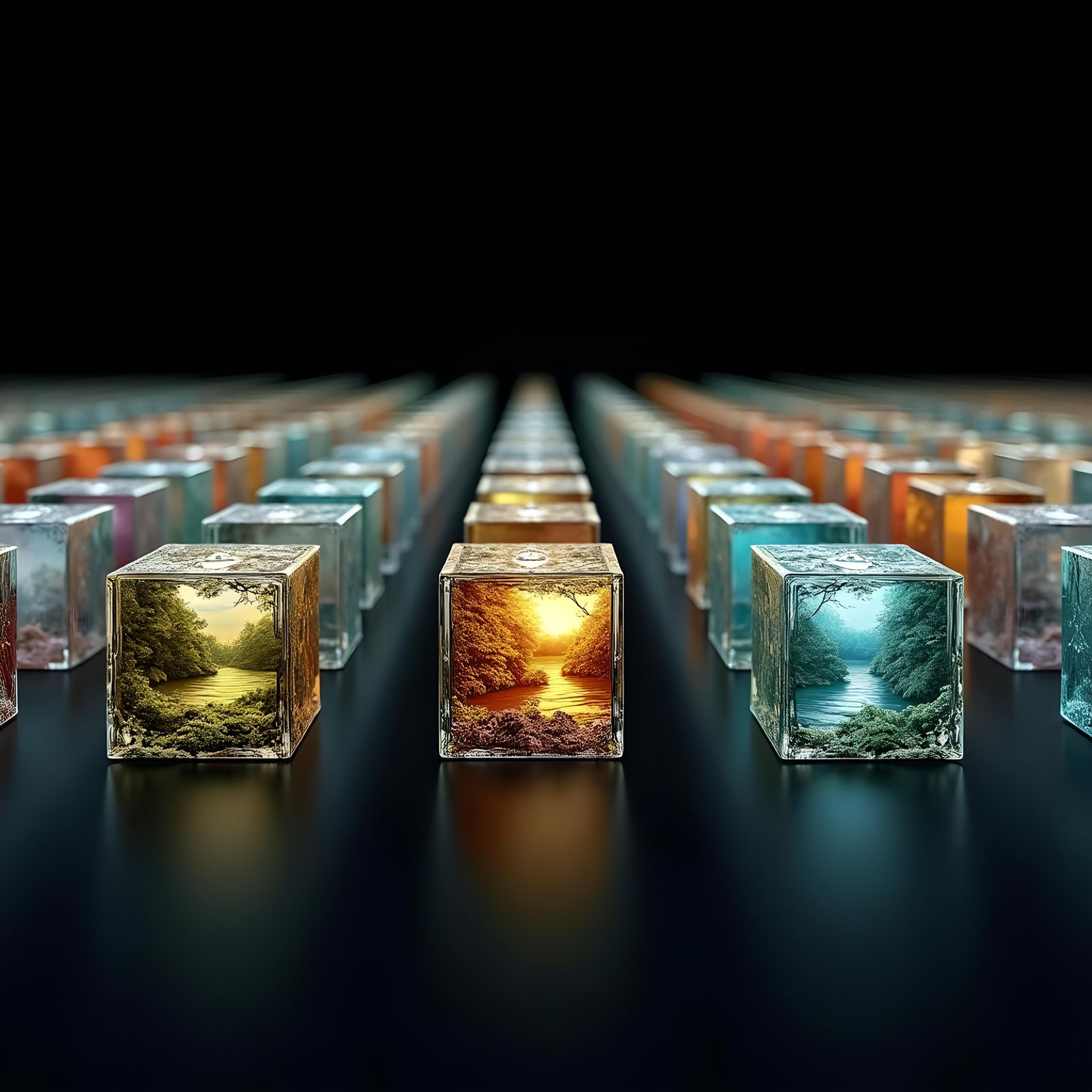 Infinite Landscape in Glass Cubes: Holographic 3D Render