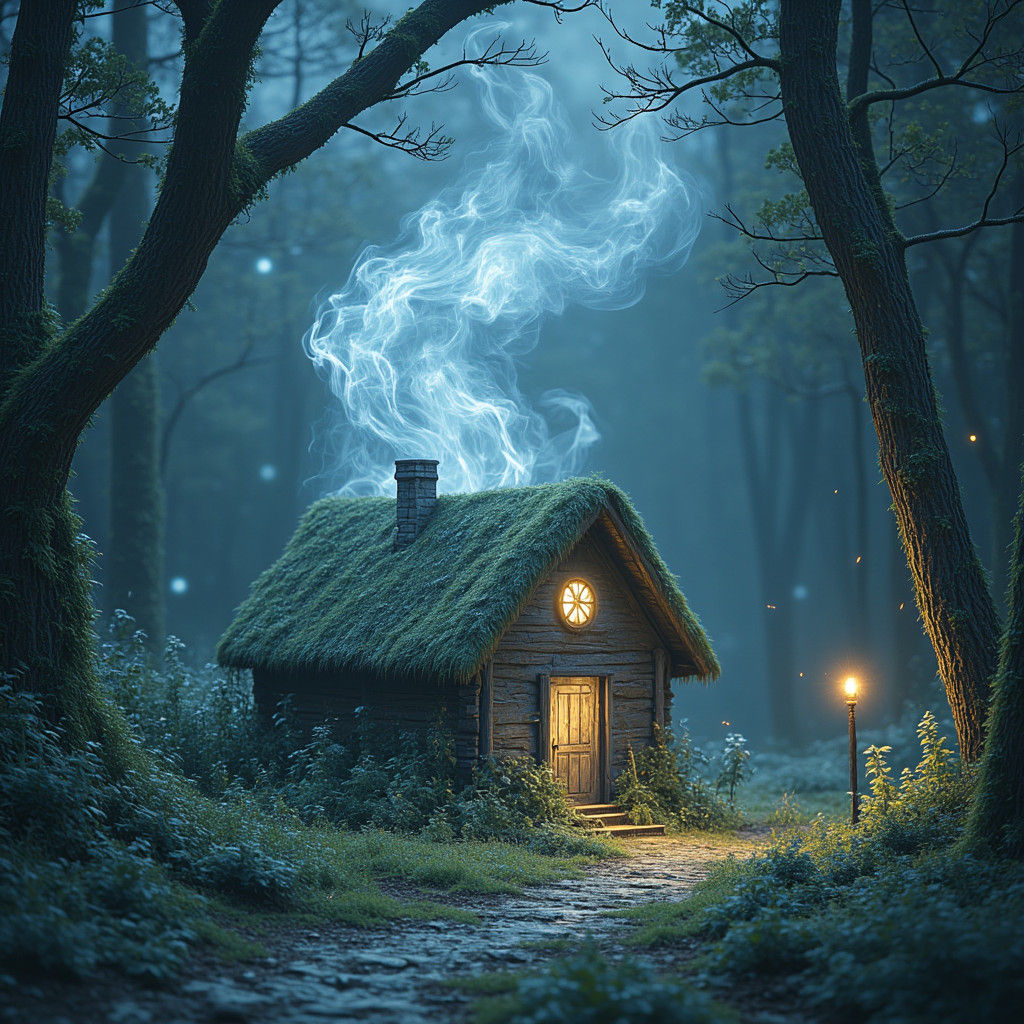 Ethereal Steam Hut in Moonlit Forest