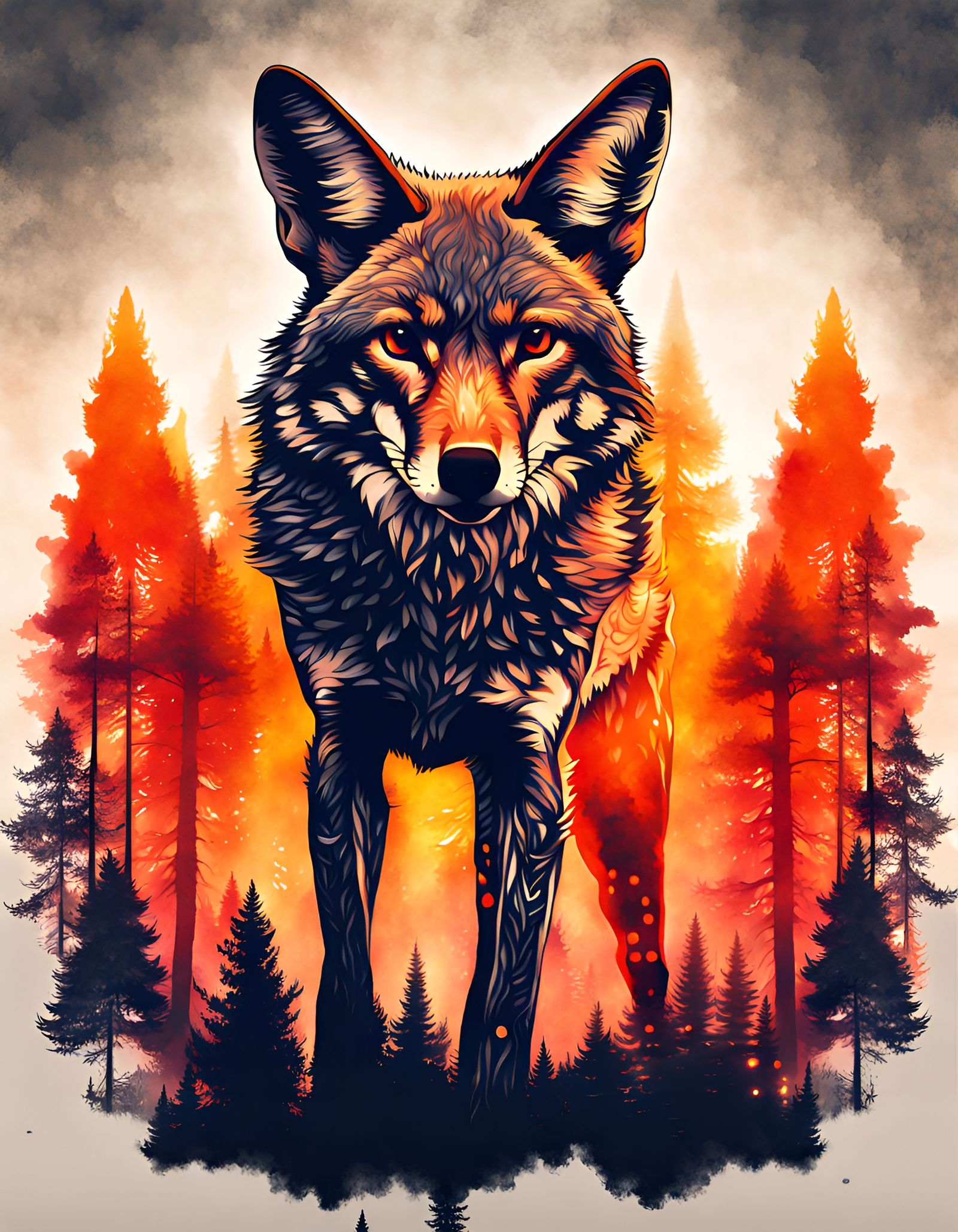 Mystical Coyote Double Exposure Art