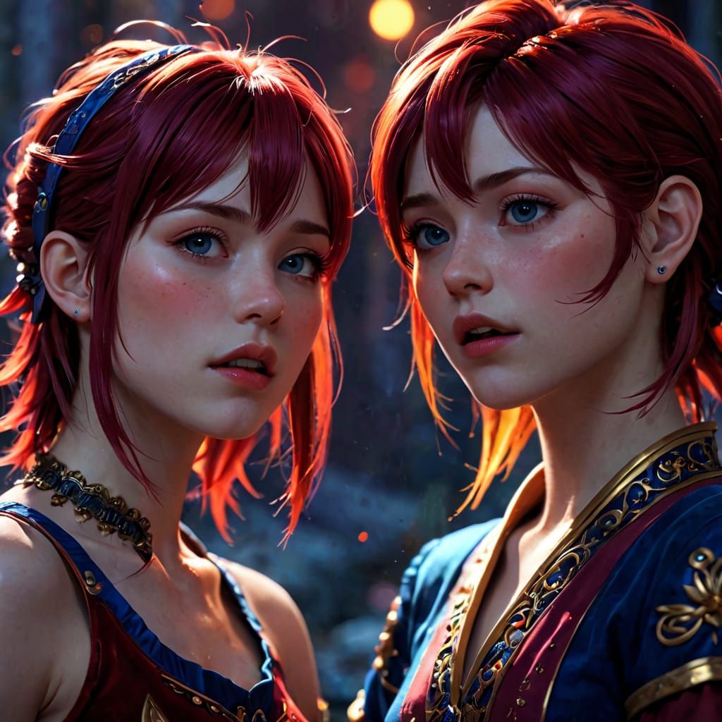 Anime Key Visual of Two Singers in Hyperrealistic 3D