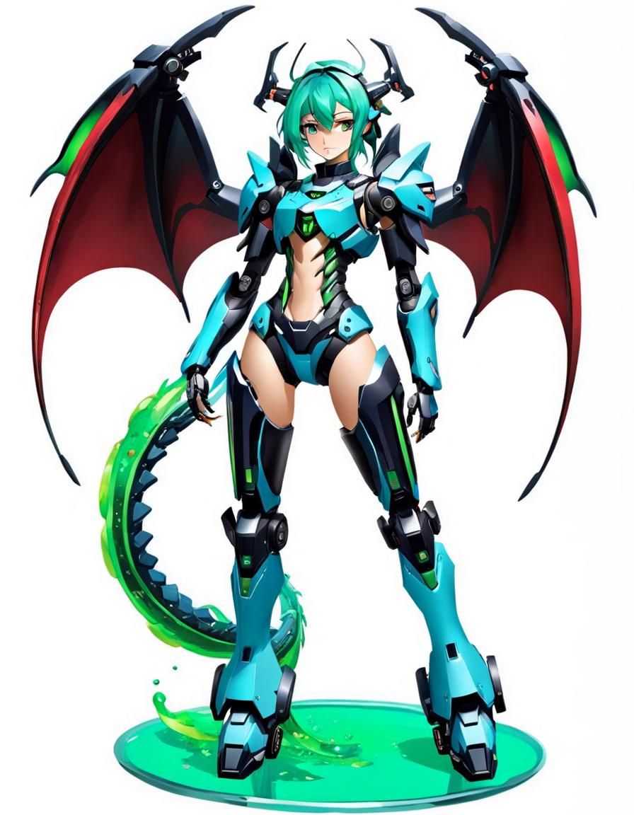 Chimera Girl with Robotic Arm and Dragon Wings